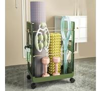 asdchZen Stylish Yoga Mat Cart With Wheels ＆ Hooks, Home Gym Corner Exercise Equipment Holder, Plastic ＆ Metal Yoga Blocks/Dumbbell/Kettlebell Rack,Green