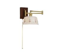 asdchZen Swing Arm Wall Lamp, Adjustable Wall Mounted Reading Light With Brass Swing Arm And Ceramic Shade, Walnut Wall Sconces With Pull Switch,Vintage Indoor Wall Light Fixtures For Bed