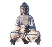 asdchZen Three-Legged Hand Holding Lotus Bowl Solar Lamp Buddha Statue Outdoor Garden Yard Waterproof Decoration