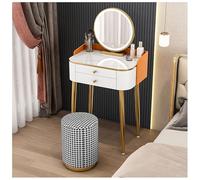 asdchZen Vanity Desk Set With Solid Wood Drawers Lighted Mirror And Round Stool Small Makeup Table With 3 Modes Adjustable Light,Orange,60x40x85cm