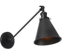 asdchZen Vintage Adjustable Swing Arm Wall Lamp - Industrial Reading Light With Metal Shade - Antique Brass Sconce For Bedroom, Study, Living Room, Home Decor,Black,20cm