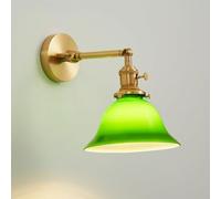 asdchZen Vintage Brass Wall Sconce With Green Glass Lampshade Adjustable Angle Bedside Wall Lamp For Bedroom And Living Room Minimalist Indoor Decor Wall Mounted Light Fixture,A