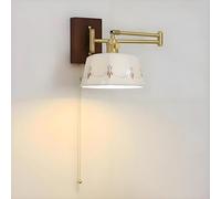 asdchZen Vintage Ceramic Wall Sconce With Pull Chain Switch, Modern Rushed Brass Swing Arm Wall Light, Angle Adjustable Folding Teles Arm Wall Lamp For Bedroom Bedside Living Room Kitchen,A