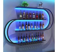 asdchZen Wall-Mounted Wine Rack With Led Light, Industrial Metal Display Shelf, 4-Tier Half Round Bar Shelves & Wine Glass Hooks For Home Bar And Dining Room.Black,blue Led,79 Inch
