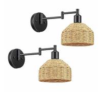 asdchZen Wall Sconce An Wrapped Wall Lamp, Adjustable Swing Arm D Wall Light Fixture Foldable Vintage Bedside Light An Handmade Shade Brass Reading Light Plug In Or Hardwire,2pack