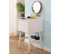 asdchZen Walnut Wooden Makeup Vanity Table With Touch Screen Lighted Mirror, 3-Color Adjustable Lighting, Stylish Desk With Drawers For Small Spaces-Perfect Bedroom Furniture,White-40cm