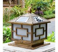 asdchZen Waterproof Solar Powered Pillar Lights Square Fence Outdoor Column Lamp Classical Garden Lantern Pier Mount Vintage Post Lamp For Garden, Post, Deck, Patio, Decor Or Fence Dec,Bronze,30CM
