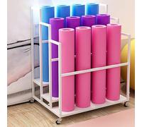asdchZen Yoga Mat Holder Home Gym Yoga Mat Rack Free Movement, Metal Yoga Mat Holder Large Storage Space, Exercise Equipment Storage Basket For Foam Roller,White