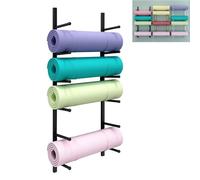 asdchZen Yoga Mat Holder Metal Yoga Mat Storage Bin Wall Mount, Yoga Mat Holder Stand For Foam Roller Yoga Strap Skateboard Yoga Block, Home Gym Decor, 6 Tiers,Black