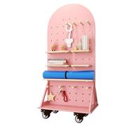 asdchZen Yoga Mat Holder Wood Yoga Mat Storage With Wheels, Yoga Mat Holder For Foam Roller Dumbbell Yoga Block Resistance Bands, Home Gym Decor/Yoga Accessories,Pink