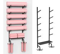 asdchZen Yoga Mat Holder Yoga Mat Rack With Hooks & Shelf, Large Storage Space Yoga Mat Holder Wall Mount, Home Gym Organizer For Foam Roller Yoga Block Kettlebells
