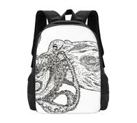ASDCTYTKO Octopus-Hand Drawing-Love The Ocean Unisex Bags Student Bag Backpack Octopus Hand Drawn Sea Creature Ocean festival gift