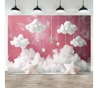 ASDCXZ 10x8ft Baby Shower Backdrop Pink Sky White Clouds Photography Background Starry Stars Sweet Girls Kids Birthday Party Banner Decorations Newborn Parties Wedding Photo Booth Prop