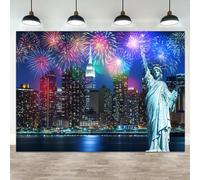 ASDCXZ 10x8ft Fireworks City Skyline Statue of Liberty Backdrop Night Sky Happy New Year Photography Background New Year Eve Banner Wedding Party Decoration Birthday Celebration Photo Booth Prop