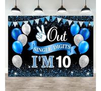 ASDCXZ 10x8ft Out Single Digits I'm 10 Birthday Backdrop Blue Silver Glitter Balloon 10th Birthday Party Decorations Background for Kids Boys Girls Double Digits 10 Year Old Celebration Supplies