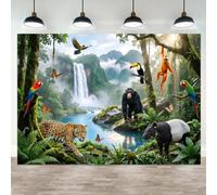 ASDCXZ 10x8ft Rainforest Falls VBS Decorations Tropical Rainforest Backdrop Jungle Safari Background with Birds Monkeys for Kids Birthday Party Decoration Vacation Bible School Decor Banner