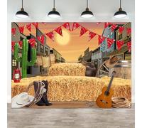 ASDCXZ 10x8ft Western Cowboy Backdrop Wild West Town Theme Photography Background Rodeo Cactus Haystack Boot Hat Sunset Guitar Boys Birthdays Party Banner Decorations Baby Shower Photo Booth Prop