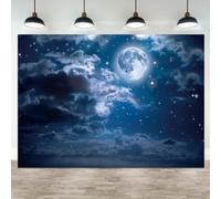 ASDCXZ 12x10ft Moon Backdrop Full Moon Night Starry Sky Photography Background Bright Stars Cloud Girl Boy Birthday Party Baby Shower Banner Decorations Kids Newborn Portrait Photo Booth Prop
