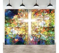 ASDCXZ 15x10ft Jesus Cross Backdrop Crucifix Church Event Photography Background Stained Glass Holy Bible Lord Pray Sanctuary Religious Baptism Banner Decorations Easter Portraits Photo Booth Prop