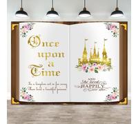 ASDCXZ 15x10ft Once Upon a Time Backdrop Fairy Tale Book Princess Castle Happily Ever After Floral Storybook Background for Birthday Wedding Baby Shower Bridal Shower Party Decor Photo Booth Props