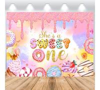 ASDCXZ 1st Birthday Backdrop Girl 1.5x1m, She's a Sweet One Makaron Pink Donuts Ice Cream Lollipop Birthday Photo Backdrop, Vinyl Photography Backdrop for Girl 1st Birthday Party Decoration