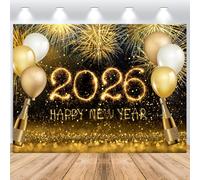 ASDCXZ 2026 Happy New Year Photography Backdrop 12x8FT, Fireworks Champagne Balloon Glitter Gold 2026 New Year Photo Backdrop, Vinyl Festival Family Party Photography Background Decoration Banner