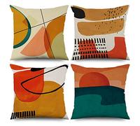 ASDCXZ 4 Piece Boho 50x50 cm Modern Abstract Art Sun Line Color Green Decorative Pillow Covers Washable Polyester Flax Textile Upholstery