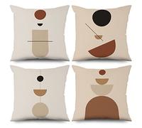 ASDCXZ 4 Piece Boho Pillow Covers - 45x45 cm, Modern Geometry Abstract Art Semicircle Beige Deco Washable Polyester Flax Textile Upholstery
