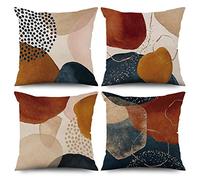 ASDCXZ 4 Piece Cushion Cover Boho 45x45 cm, Modern Minimalist Abstract Art Sun Beige Blue Cushion Covers Cushion Cover Washable Polyester Flax Textile Cushion Cover, 1001-46
