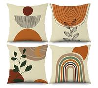 ASDCXZ 4 Piece Pillow Cover Boho 45x45 cm, Boho Abstract Art Line Sun Leaves Beige Deco Pillow Covers Pillow Cover Washable Polyester Flax Textile Upholstery Pillow Cover Pillow Cover