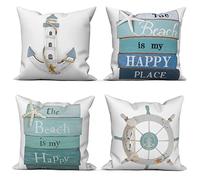 ASDCXZ 4pcs Set 45x45 cm Maritime Anchor Sea Compass White Nautical Christmas Decorative Pillow Cover, 4 count, Square, Indoor, Machine Wash, Bedroom, Living Room