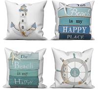 ASDCXZ 4pcs Set Maritim Pillow Cover 50x50 cm, Maritim Anchor Sea Compass Sandy White Sofa Deco Cushion Cover Pillow Covers Pillow Cover Washable Polyester Linen Textile Cushion Cover Pillow Cover