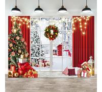 ASDCXZ 5x3ft Christmas Backdrop Xmas Trees Snow Scene Photography Background Snowman Snowflake Wood Window Bears Gifts Holiday Party Glitter Banner Decorations Kids Family Parties Photo Booth Prop