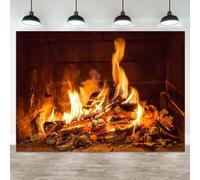ASDCXZ 5x3ft Fireplace Backdrop Burning Firewood Flames Warm Glow Red Brick Hearth Ashes Cozy Winter Evening Scene Photography Background Christmas Banner Decoration Holiday Photo Booth Prop
