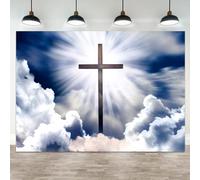 ASDCXZ 5x3ft Heavenly Cross Backdrop Blue Sky Cloud Photography Background Holy Crucifix Jesus Christ Religious Pray Church Event Easter Banner Decorations Baby Shower Portrait Photo Booth Prop