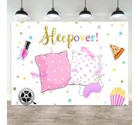 ASDCXZ 5x3ft Sleepover Party Backdrop Pink White Slumber Party Photography Background Pajamas Pillow Fight Colorful Stars Girls Spa Makeup Birthday Banner Decorations Kid Portrait Photo Booth Prop