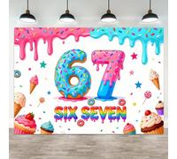 ASDCXZ 6x4ft 6 7 Birthday Decorations Candy Sprinkle Donut 67 Birthday Backdrop Blue Pink Background for Kids Six Seven Bday Party Decor