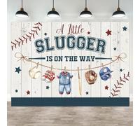ASDCXZ 6x4ft A Little Slugger is On The Way Backdrop Baseball Themed Baby Shower Party Decoration for Boys Vintage Wooden Stripes Background with Baseball for Gender Reveal Party Photo Booth Props