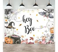 ASDCXZ 6x4ft Halloween Backdrop Hey Boo Baby Shower Photography Background Cute Ghost Pumpkin Leaves Bat Candy Spider Webs Kids Birthday Party Banner Decorations Cartoon Portrait Photo Booth Prop