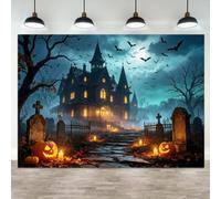 ASDCXZ 6x4ft Halloween Photo Backdrop Spooky Haunted House Graveyard Scene with Jack o Lantern Full Moon Tombstone Bare Tree Foggy Night Background for Party Decor Portrait Photography Booth Props