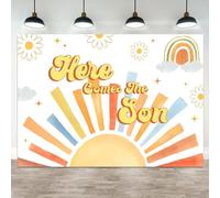 ASDCXZ 6x4ft Here Comes The Son Backdrop Sun Rainbow Baby Shower Photography Background Birthday Banner Cake Smash Decorations Boy Kid Portrait Photo Studio Prop Floral Clouds Stars Nursery Decor