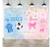 ASDCXZ 7x5ft Goals or Bows Gender Reveal Backdrop What Will Baby Be Soccer Bow Blue Pink Gold Glitter Photography Background for Boy or Girl Baby Shower Party Decor Photo Booth Banner Supplies