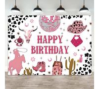 ASDCXZ 7x5ft Happy Birthday Backdrop Pink Western Cowgirl Photography Background Wild West Rodeo Cow Print Hat Boot Cactus Girls Birthdays Party Banner Decorations Women Parties Photo Booth Prop