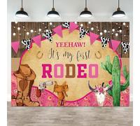 ASDCXZ 7x5ft My First Rodeo Backdrop Western Cowgirl 1st Birthday Decorations Pink Yeehaw Cactus Cow First Birthday Party Banner Rustic Rodeo Photo Booth Prop