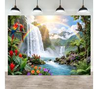 ASDCXZ 7x5ft Rainforest Backdrop Rainforest Falls VBS Decorations Jungle Safari Background with Waterfall Rainbow Parrot Monkey for Kids Birthday Party Decoration Vacation Bible School Banner