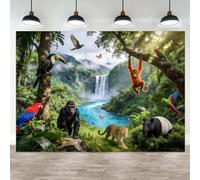 ASDCXZ 7x5ft Tropical Rainforest Backdrop Rainforest Falls VBS Decorations Jungle Safari Background with Monkey Bids for Kids Birthday Party Decoration Wildlife Decor Vacation Bible School Banner