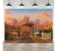 ASDCXZ 7x5ft Western Desert Town Backdrop Vintage Route 66 Style Red Rock Mountain & Cactus Landscape Photography Background Rustic Wild West Scenery for Car Themed Birthday Photo Booth Prop