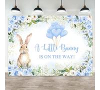 ASDCXZ 8x6ft Bunny Baby Shower Backdrop Boys Blue Floral Rabbit Easter Day Baby Shower Photography Background A Bunny is On The Way Banner Decorations Spring Newborn Portrait Photo Booth Prop