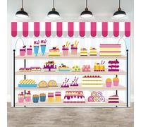 ASDCXZ 8x6ft Cartoon Cake Shop Backdrop Bakery Sweet Cupcake Donut Photography Background Dessert Shelves Baby Shower Kids Birthdays Banner Decorations Newborn Baby Girls Portrait Photo Booth Prop