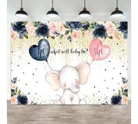 ASDCXZ 8x6ft Gender Reveal Backdrop He or She Photography Background Blue Pink Balloon Floral Elephant Green Leaf Gold Glitter Dots Baby Shower Banner Decorations Newborn Party Photo Booth Prop